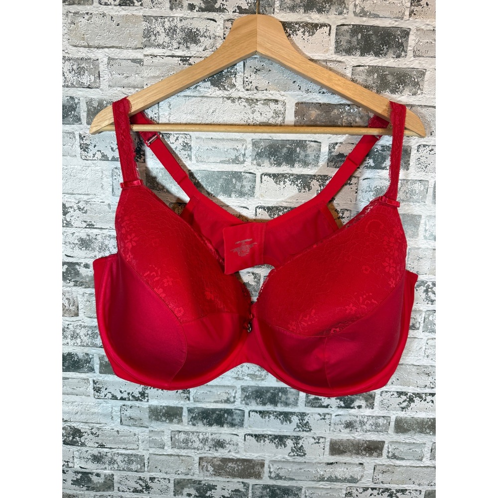 Curvy Couture 1017 Push Up Bra Womens 46H Red Lace Underwire Charm